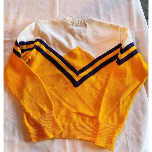 Dehen Knitting Co Vintage 1980s Cheerleading Sweater Gold Purple Size Large - Picture 6 of 10